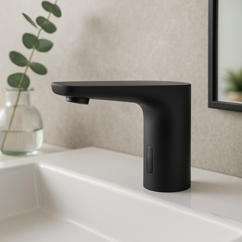 Aquadesign Sensor basin tap with water mixing valve battery operated or mains powered black 1208958190